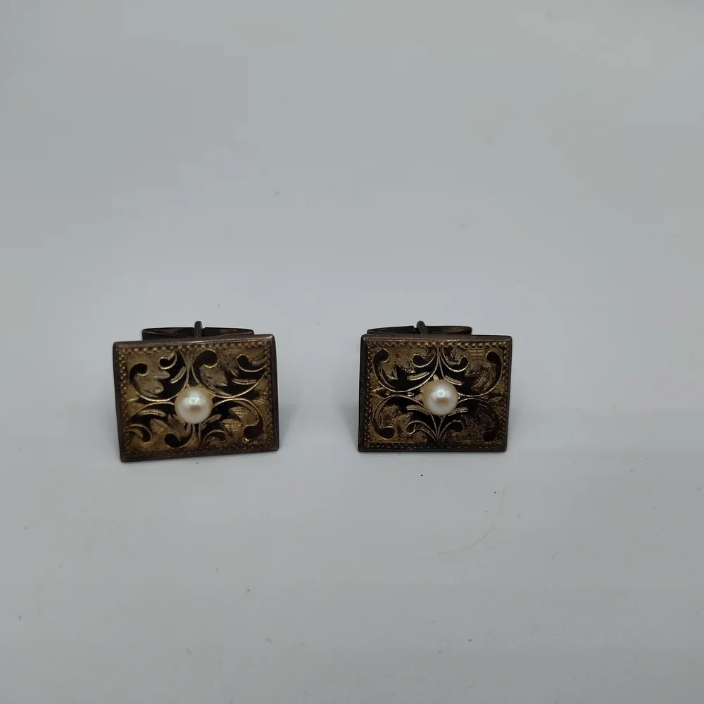 Vintage 1949 .950 Silver Jacob M Oldak Two-Way Cuff Links Intricate